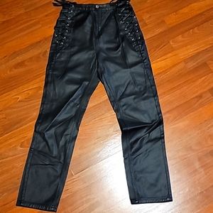BNWT Missguided coated black skinny jeans with lace up detail sz 6.